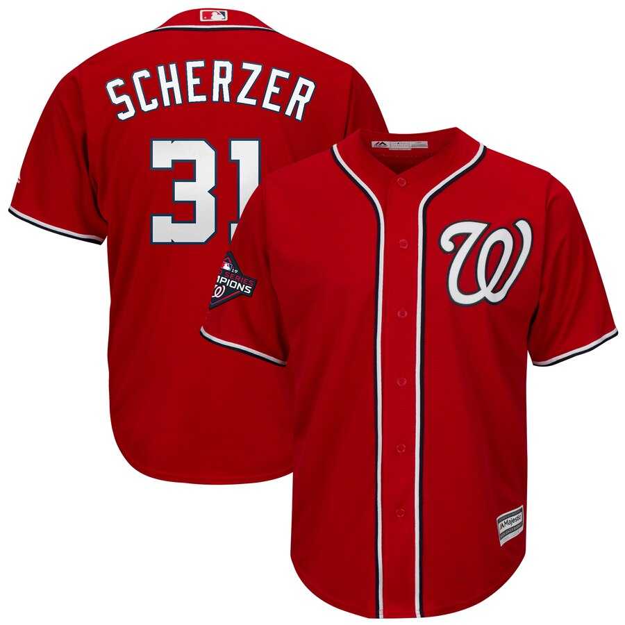 Nationals 31 Max Scherzer Red 2019 World Series Champions Cool Base Jersey,We sell and wholesale Nationals 31 Max Scherzer Red 2019 World Series Champions Cool Base Jersey on line form chian!
